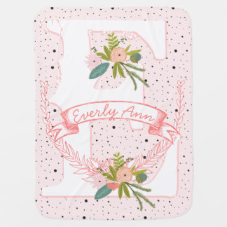 Monogram Name Peachy Pink Garland Dalmatian Dots Swaddle Blanket