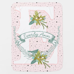 Monogram Name Peachy Pink Garland Dalmatian Dots Swaddle Blanket