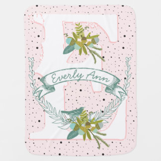 Monogram Name Peachy Pink Garland Dalmatian Dots Swaddle Blanket