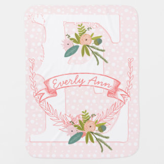 Monogram Name Peachy Pink Garland Lil' Lady Floral Receiving Blanket