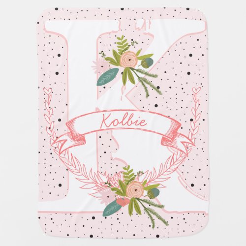 Monogram Name Peachy Pink Modern Random Dots Baby Blanket