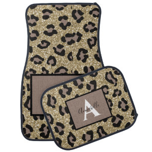 monogram name personal glitter gold animal print car floor mat