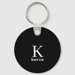 Monogram name personalized black elegant modern keychain