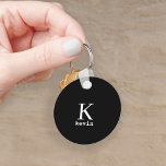 Monogram name personalized black elegant modern keychain<br><div class="desc">Modern men monogrammed stylish keychain with black and white script (changeable colors).            Personalize it with name and initial letter. It can be a classy gift for a boyfriend,  husband,  dad,  uncle on birthday,  Christmas,  or any other anniversary or occasion.</div>