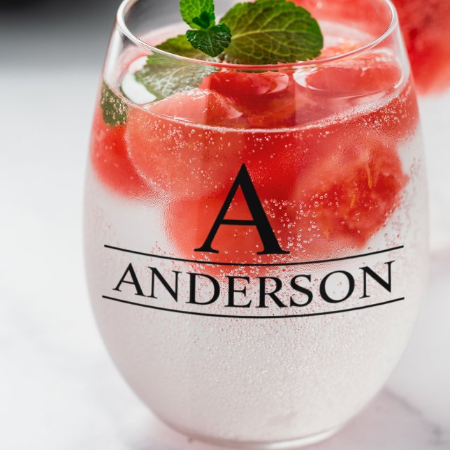 Monogram Name Personalized Classic  Stemless Wine Glass (Creator Uploaded)
