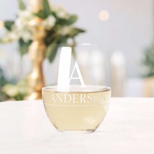 Monogram Name Personalized Classic  Stemless Wine Glass