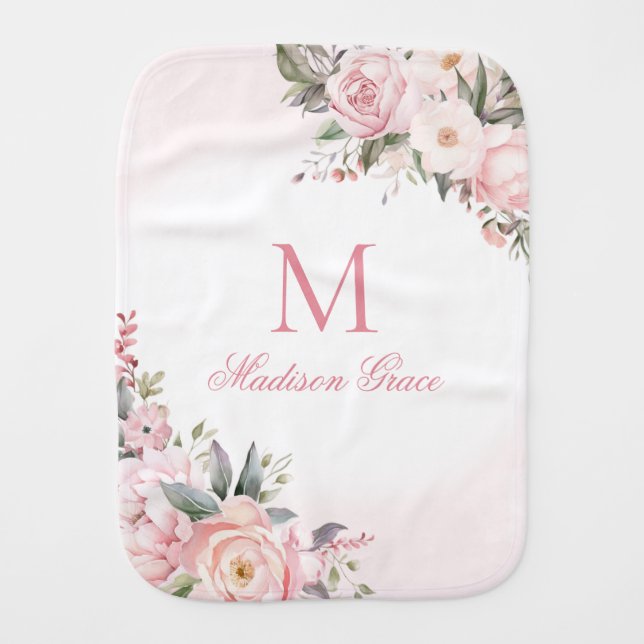 Monogram Name Personalized Custom Baby Burp Cloth (Front)