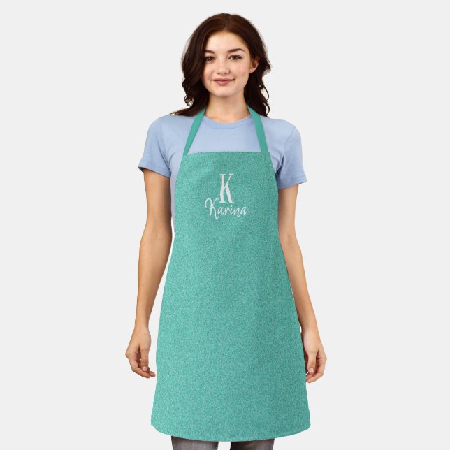 Monogram name personalized elegant green apron (Worn)