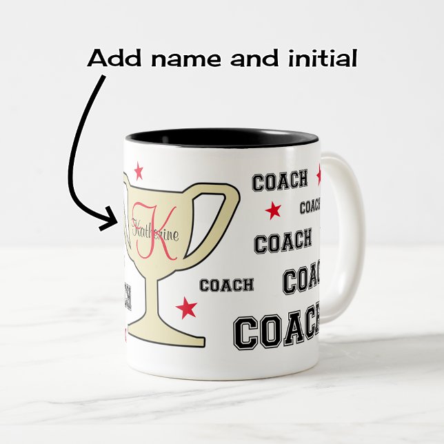 Monogram name personalized for sports coach Two-Tone coffee mug (Design on two-tone black coffee mug)