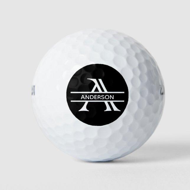 Monogram Name Personalized Letter A Black White Golf Balls (Front)