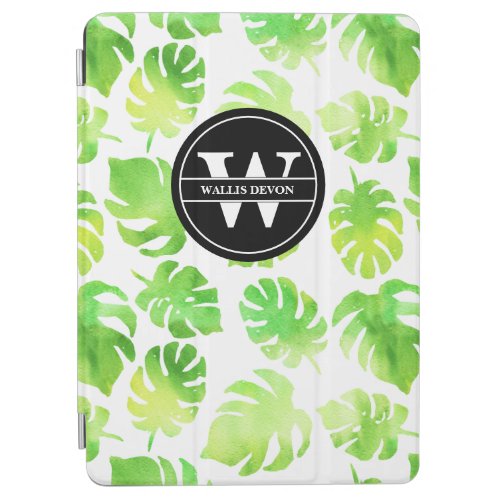 Monogram Name Personalized Monstera Leaf Pattern  iPad Air Cover