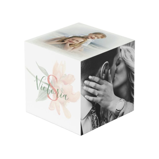 Monogram Name Personalized Photo Cube (Front Angled)