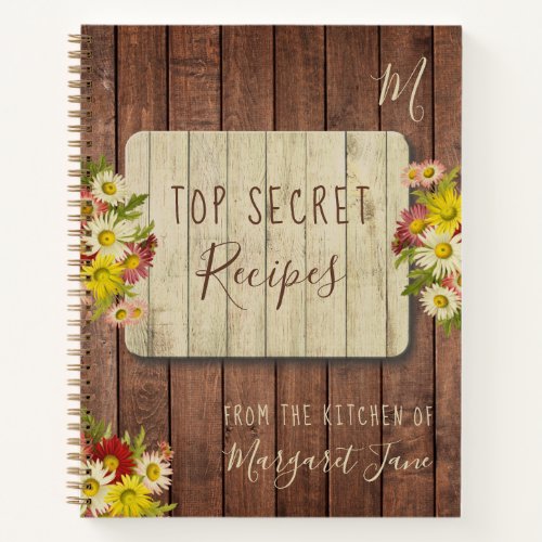 Monogram name personalized rustic recipes journal