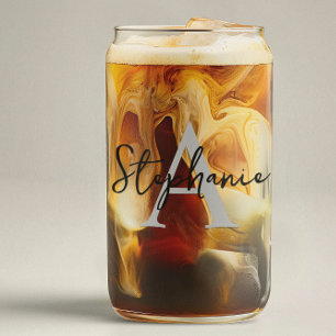 Monogram Name Personalized Script Can Glass