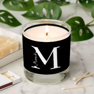 Monogram name personalized simple white black scented candle