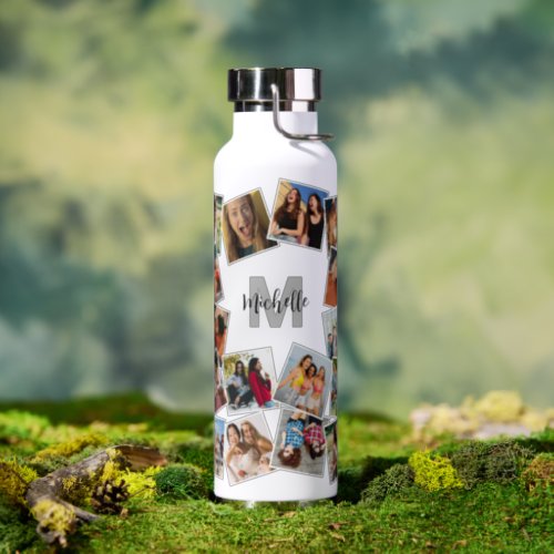 Monogram Name Photo Collage Water Bottle