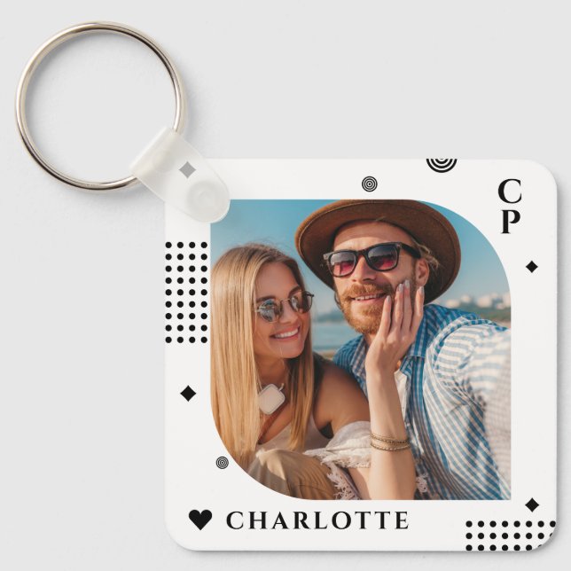 Monogram Name Photo Trendy Simple Modern Keychain (Front)