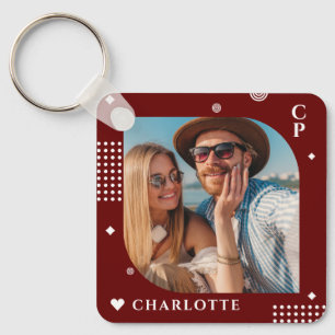 Monogram Name Photo Trendy Simple Modern Keychain