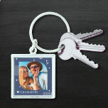 Monogram Name Photo Trendy Simple Modern Keychain<br><div class="desc">Monogram Name Photo Trendy Simple Modern Keychain features one of your favorite photos with your personalized name and monogram in elegant white script on a blue background. Personalize by editing the text in the text boxes provided. Perfect for birthday, Christmas, Mother's Day, Father's Day, sister, cousins, best friends and more....</div>