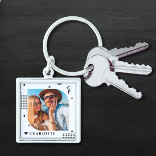 Monogram Name Photo Trendy Simple Modern Keychain