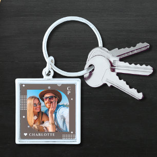 Monogram Name Photo Trendy Simple Modern Keychain