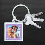 Monogram Name Photo Trendy Simple Modern Keychain<br><div class="desc">Monogram Name Photo Trendy Simple Modern Keychain features one of your favorite photos with your personalized name and monogram in elegant white script on a purple background. Personalize by editing the text in the text boxes provided. Perfect for birthday, Christmas, Mother's Day, Father's Day, sister, cousins, best friends and more....</div>