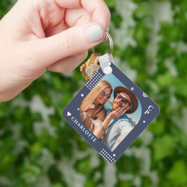 Monogram Name Photo Trendy Simple Modern Keychain (Hand)