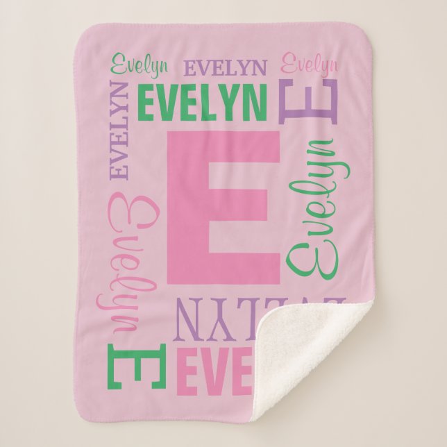 Monogram Name Pink Baby Girl Personalized Sherpa Blanket (Front)