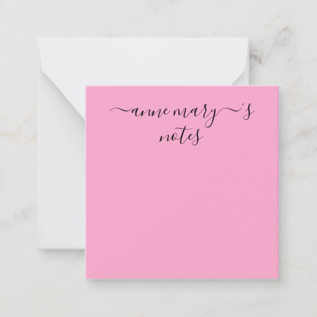 Monogram Name Pink Black Custom Bridal Weddings Note Card (Front)