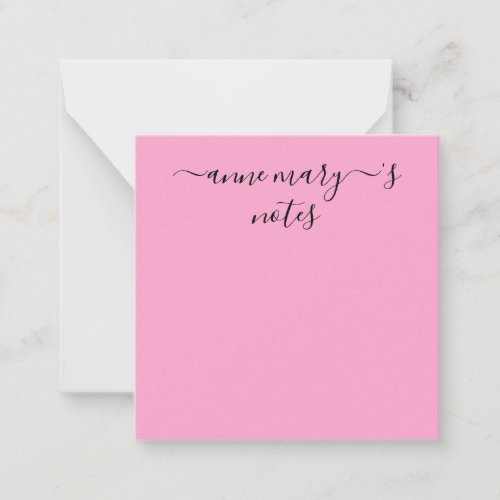 Monogram Name Pink Black Custom Bridal Weddings Note Card