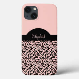 Monogram Name Pink Black Leopard Cheetah Print iPhone 13 Case