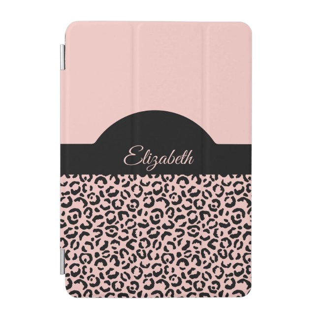 Monogram Name Pink Black Leopard Cheetah Print iPad Mini Cover (Front)