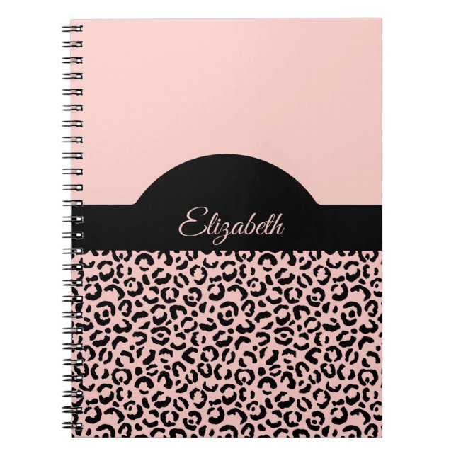 Monogram Name Pink Black Leopard Cheetah Print  Notebook (Front)