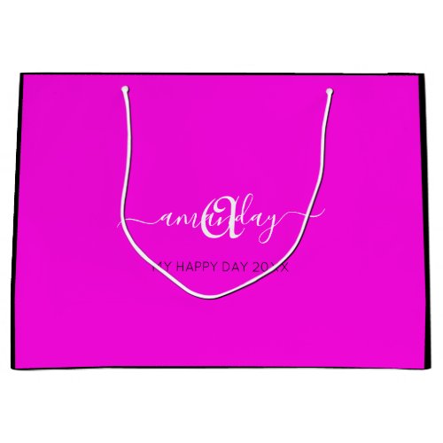 Monogram Name Pink Bridal Sweet16th Wedding Large Gift Bag