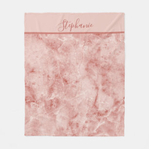 Monogram Name Pink Coral White Marble  Fleece Blanket
