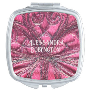 Monogram name pink floral abstract opalescent compact mirror