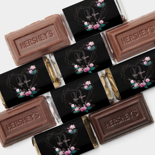 Monogram NamePink Floral Geometric Frame Black Hersheys Miniatures