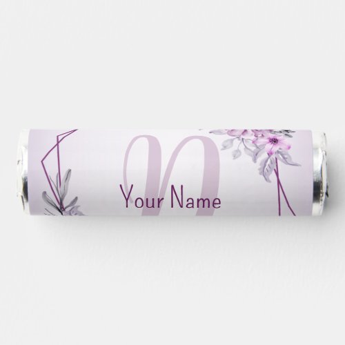 Monogram Name Pink Floral Violet Purple Frame Breath Savers Mints