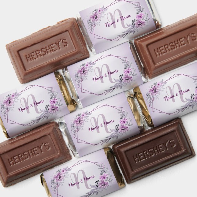 Monogram Name Pink Floral Violet Purple Hershey's Miniatures (Assorted)