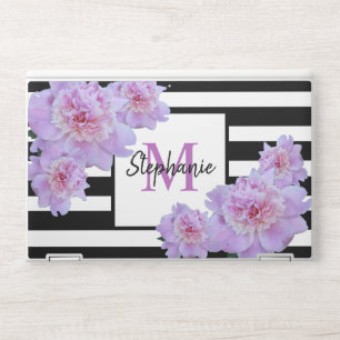 Monogram Name Pink Flower Black Stripe Purple HP Laptop Skin