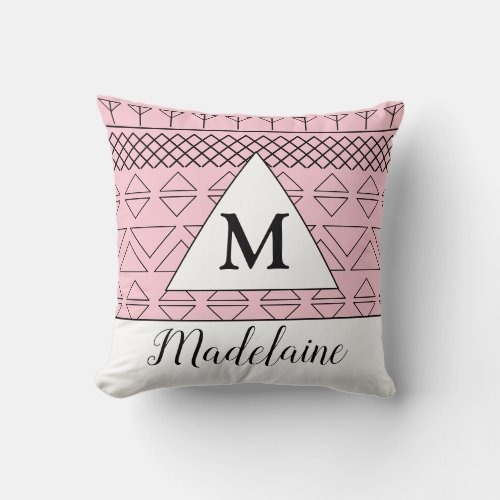 Monogram Name Pink Geometric Pattern Print Throw Pillow