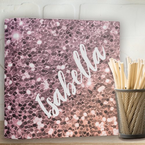 Monogram Name Pink Glitter 3 Ring Binder