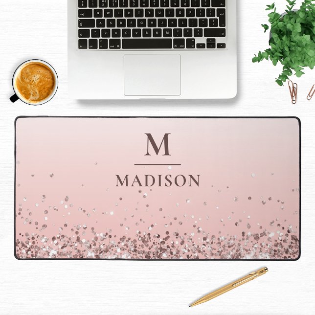 Monogram Name Pink Glitter Stylish Monogrammed Desk Mat (Creator Uploaded)