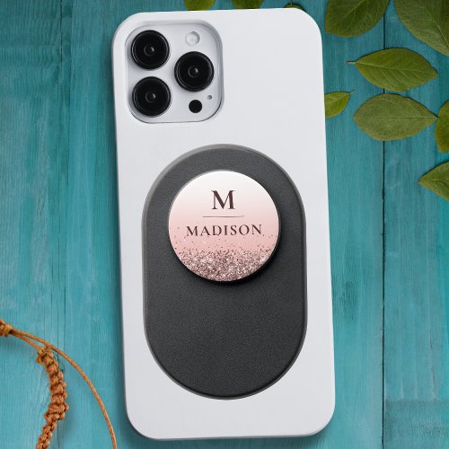 Monogram Name Pink Glitter Stylish Monogrammed PopSocket