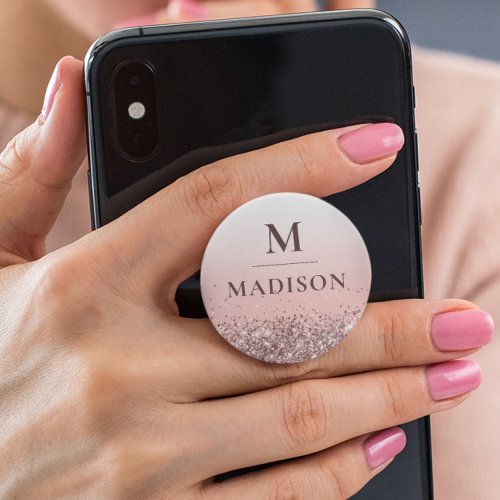 Monogram Name Pink Glitter Stylish Monogrammed PopSocket