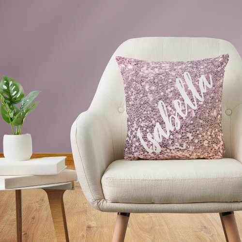 Monogram Name Pink Glitter Throw Pillow