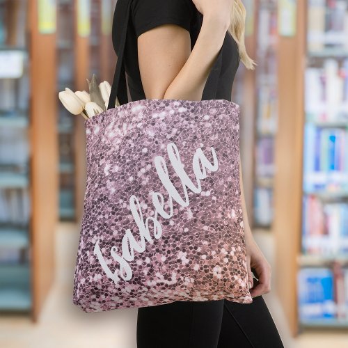 Monogram Name Pink Glitter Tote Bag