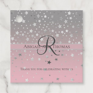 Monogram Name Pink Gray Silver Stars Trendy   Clas Favor Tags
