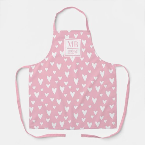 Monogram Name Pink Modern Love Heart Girly Apron