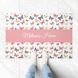 Monogram Name Pink Purple Butterflies Doormat
